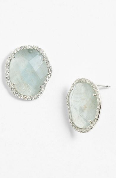 Nadri Stud Earrings in Silver (silver milky aquamarine) | Lyst