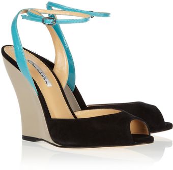 Oscar de la Renta Olga Suede and Patent Leather Wedge Sandals - Lyst