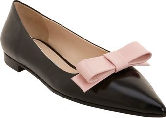 Prada Contrast Bow Flat - Lyst