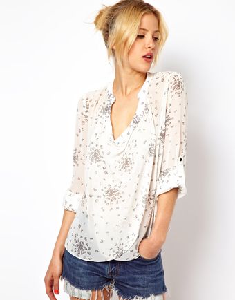 Asos Blouse with Drop Collar in Dotty Digits Print - Lyst