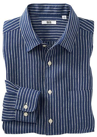 Uniqlo Premium Linen Stripe Long Sleeve Shirt - Lyst
