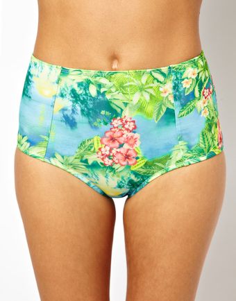 Asos Hawaii Print High Waisted Bikini Pant - Lyst