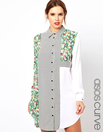 Asos Curve Shirt Dress in Stripe and Floral - Lyst