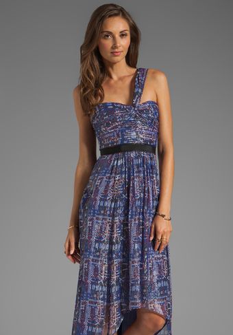BCBGMAXAZRIA Printed One Shoulder Hilow Dress in Navy - Lyst