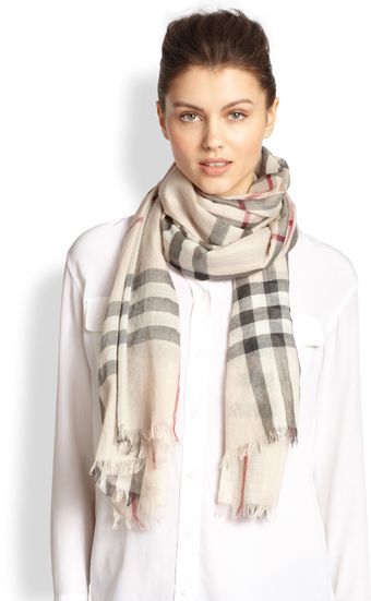 Burberry Giant Check Gauze Cashmere Scarf - Lyst