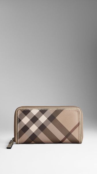 Burberry Smoked Check Saddle Stitch Zip Around Wallet - Lyst