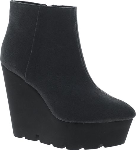 Cheap Monday Monolit Canvas Wedge Boot in Black | Lyst