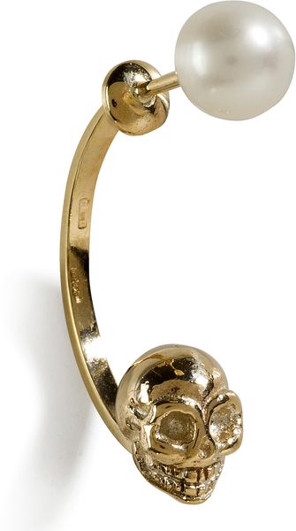 Delfina Delettrez Single Skull and Pearl Earrings in 9kt Gold - Lyst