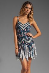 Free People Mixed Printed Pieced Slip Dress in Slate