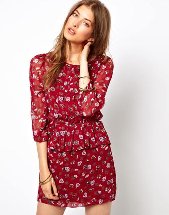 Ganni Georgette Dress with Peplum - Lyst