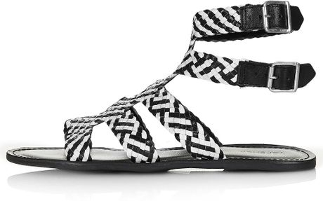 Topshop Woven Gladiator Sandals in White (blackwhite) | Lyst