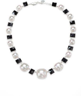 Majorica White Mabé Pearl and Black Crystal Necklace - Lyst