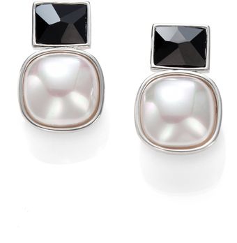 Majorica White Mabé Pearl Black Crystal and Sterling Silver Earrings - Lyst