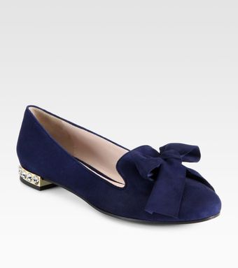 Miu Miu Jeweled Suede Bow Smoking Slippers - Lyst