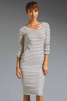 Monrow Stripe Scoop Back Dress in Creamstripes - Lyst