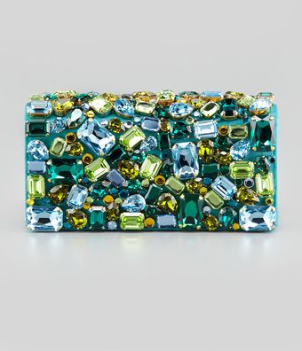 Prada Jeweled Satin Clutch Bag Turquoise - Lyst