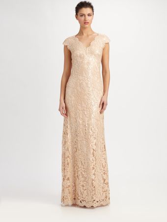 Tadashi Shoji Sequined Lace Gown - Lyst