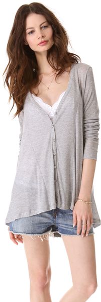 Three Dots Seamed Cardigan with Ribbing - Lyst