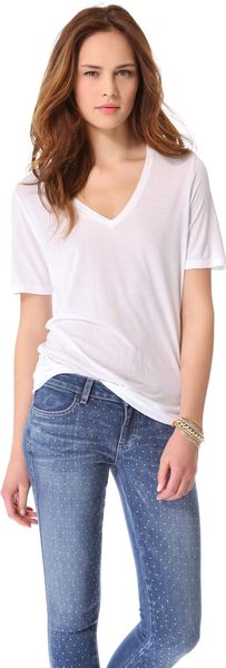 Three Dots Short Sleeve V Neck Tee - Lyst