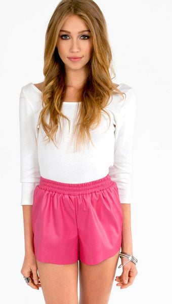 pink leather biker shorts