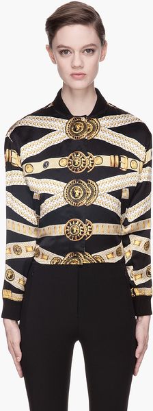 Versus  Black Belt Print Silk Baseball Jacket - Lyst