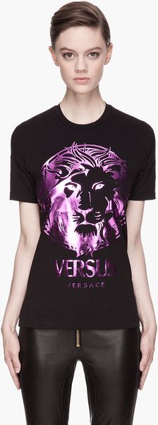 Versus  Black Purple Foil Logo Tshirt - Lyst