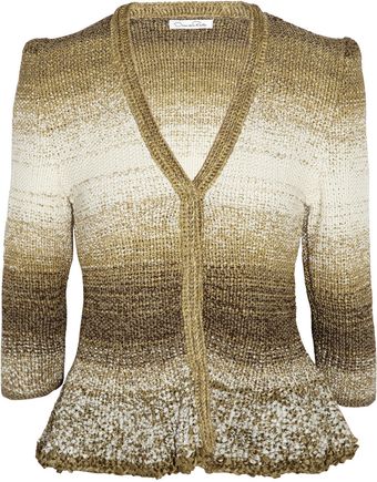 Oscar de la Renta Dégradé Handknitted Silk Peplum Cardigan - Lyst
