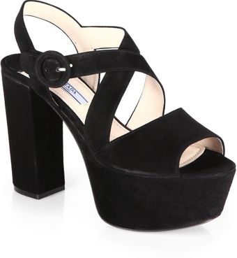 Prada Suede Crisscross Platform Sandals - Lyst