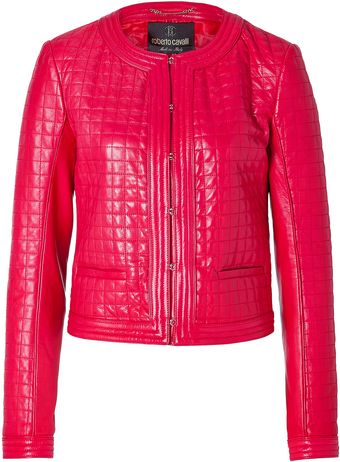 Roberto Cavalli Quilted Leather Jacket in Coral - Lyst