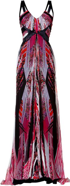 Roberto Cavalli Silk Evening Gown in Red black multi - Lyst
