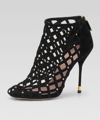 Gucci Studded Lattice Ankle Bootie - Lyst