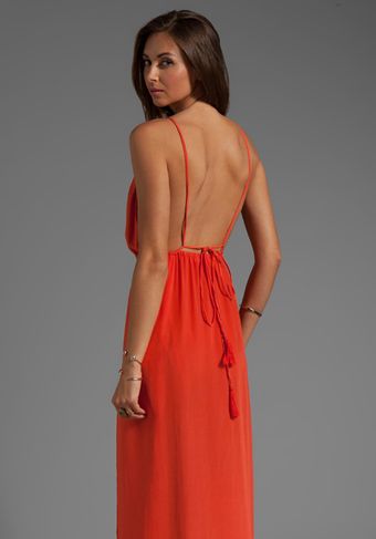 Indah River Silk Crepe Split Front Wrap Side Maxi Dress with Adjustable Tie Back in Orange - Lyst