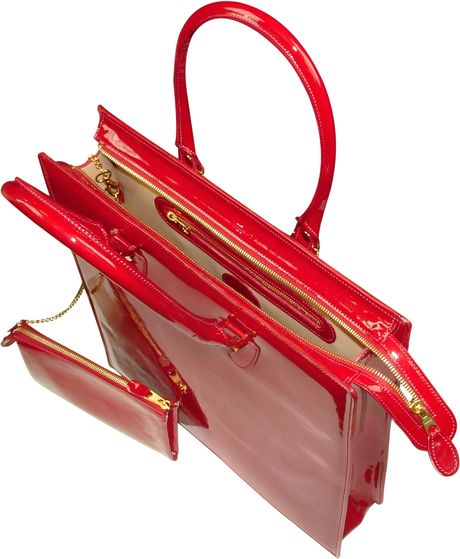 Ruby Red Patent Leather Tote Bag in Red