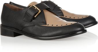 Marni Two Tone Textured Leather and Glossed Leather Monk Strap Brogues - Lyst