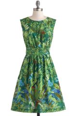 ModCloth Too Much Fun Dress in Green Floral