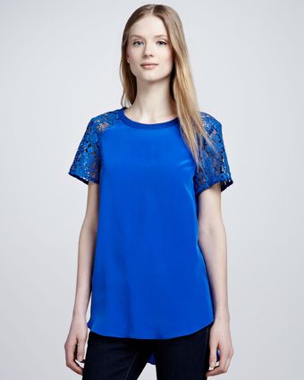Rebecca Taylor Silk and Lace Tee - Lyst
