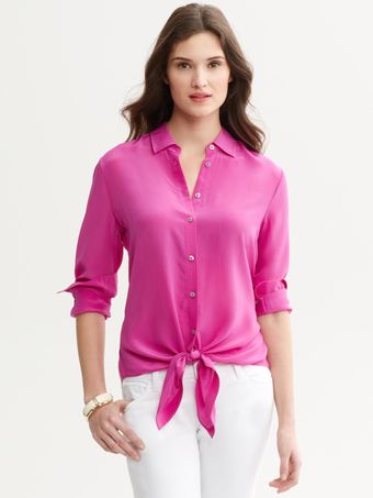 Banana Republic Silk Tie Front Blouse - Lyst
