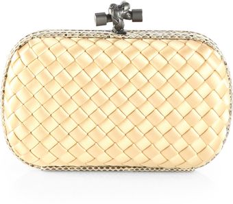 Bottega Veneta Python Accented Woven Mini Knot Clutch - Lyst