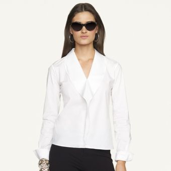 Ralph Lauren Black Label Ruffled Cotton Blouse - Lyst