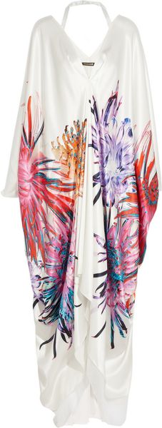 Roberto Cavalli Floral Print Silk Satin Kimono Gown - Lyst