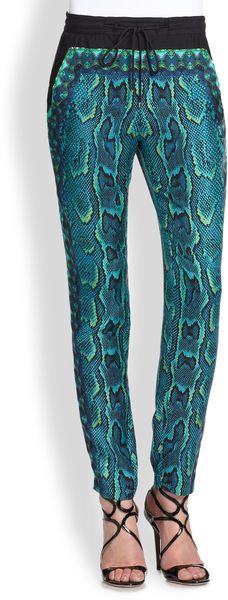 Roberto Cavalli Silk Snake Print Track Pants - Lyst