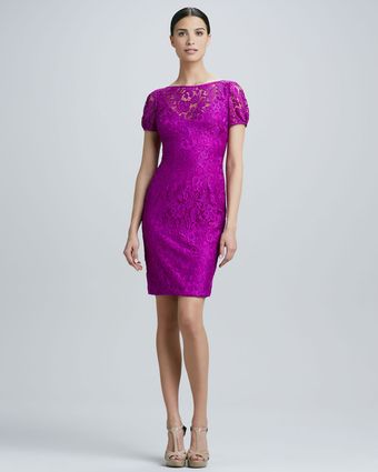 Theia Boatneck Lace Cocktail Dress - Lyst
