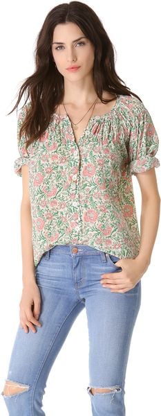 Tucker Wide Smocked Blouse - Lyst