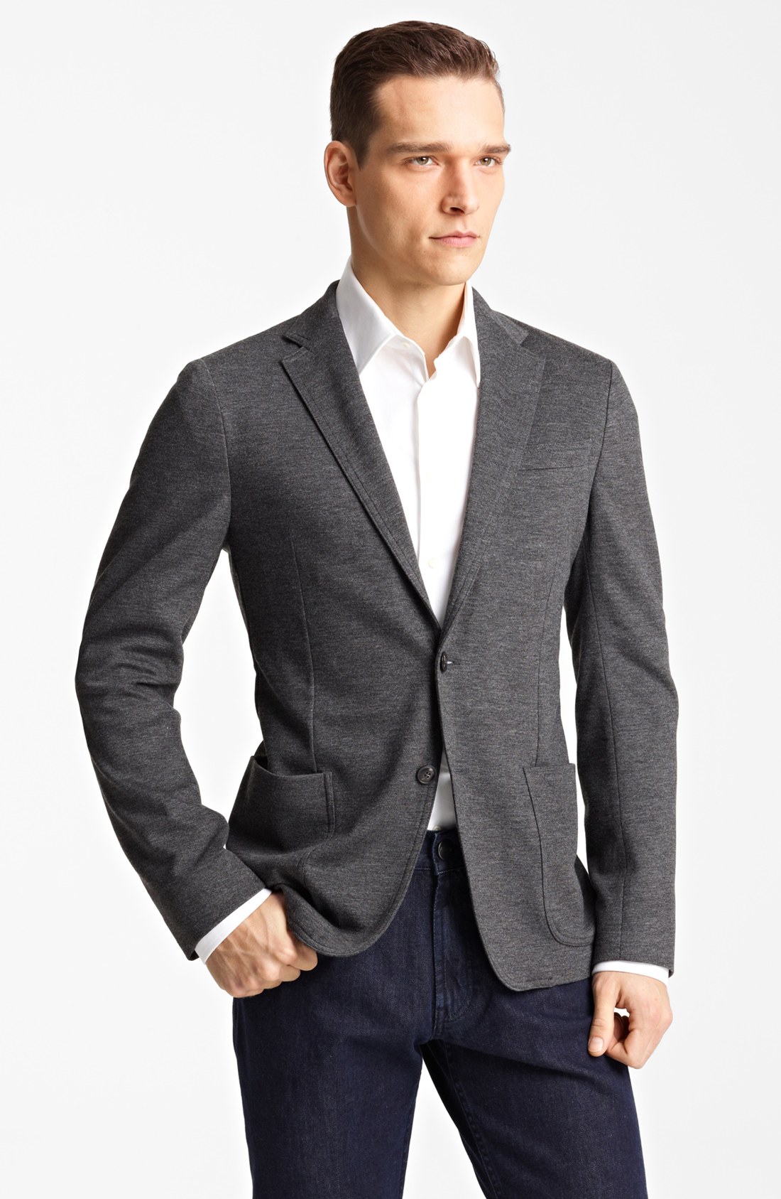 Armani Linea Jersey Wool Sport Coat in Gray for Men (solid dark grey) | Lyst
