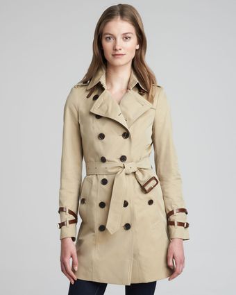 Burberry Gabardine Leatherdetail Trenchcoat - Lyst