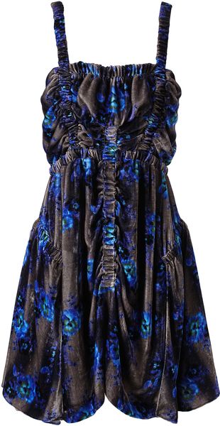 Christopher Kane Ruched Floral Velvet Dress - Lyst