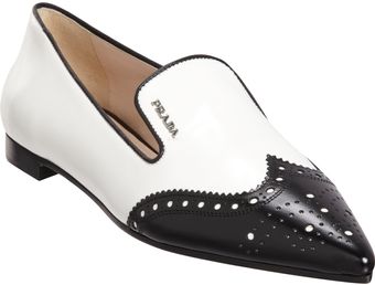 Prada Pointed Toe Brogue Loafer - Lyst