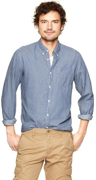 Gap Striped Chambray Utility Shirt - Lyst