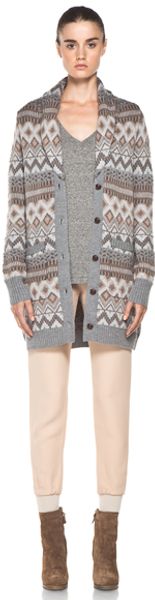 Haute Hippie Fair Isle Sweater Coat in Geometric Printgray - Lyst