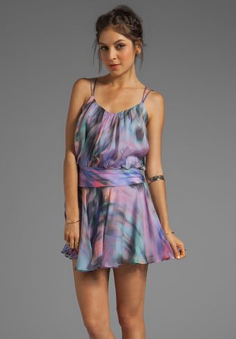 Milly Iris Print Silk Drop Waist Dress in Purple - Lyst